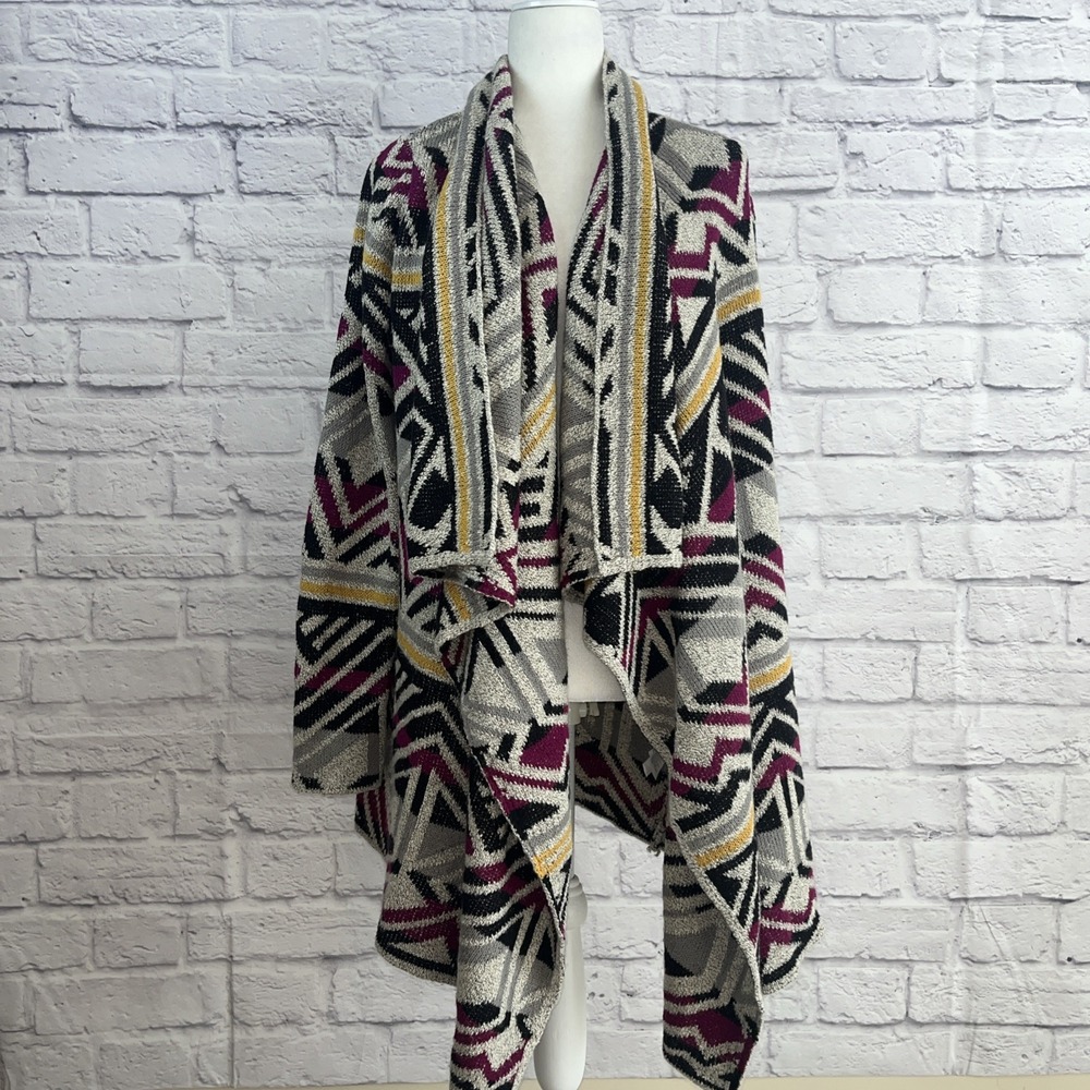 Lucky Brand Women's Intarsia Boho Southwestern Cozy Shawl  Cardigan Size Medium